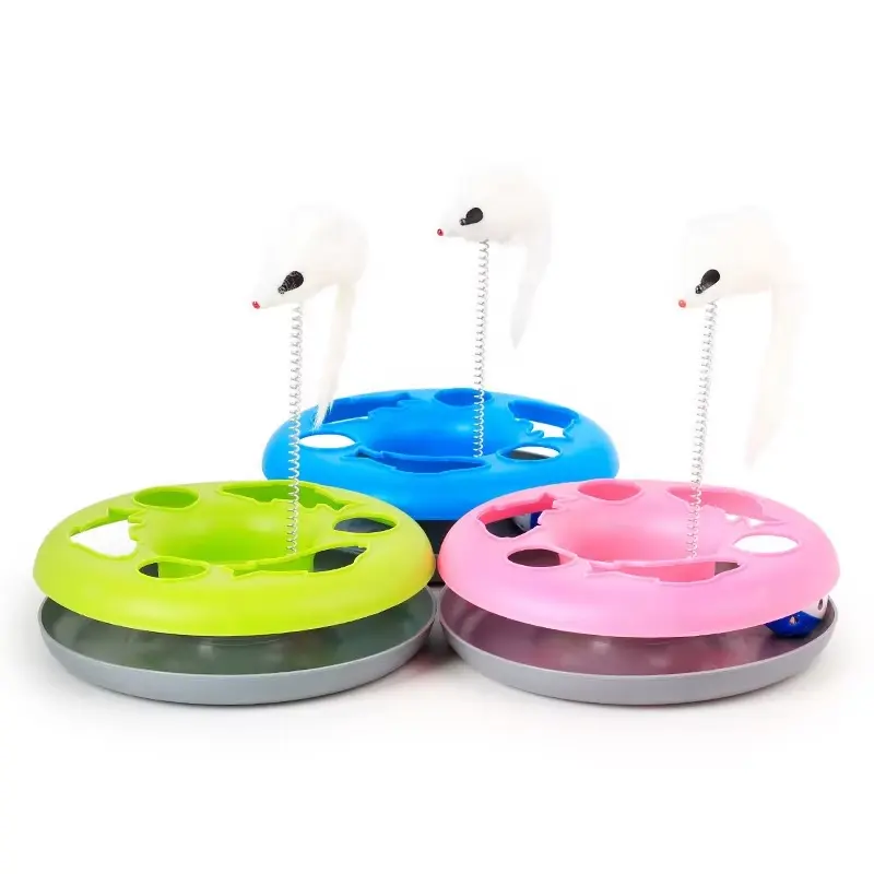 Interactive PP Cat Turntable Puzzle Toy Sport Style Plastic Feather Mouse Pet Interactive & Movement Toy for Play & Fun!