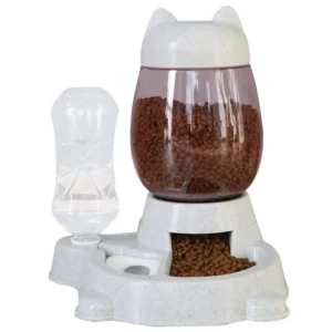 2-in-1 Gravity Pet Feeder & 528ml Water Bottle 2.2l Food Dispenser Automatic Plastic feeder for Cat & Dog Rounded Shape