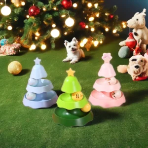 Cute Mini LED Ball Turntable Christmas Tree Design Pet Interactive & Movement Toy for Indoor Cats Fun Christmas Gift for Cats
